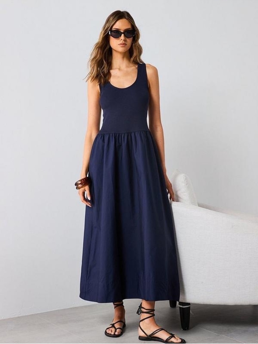 Mango Navy Sleeveless Scoop-Neck Maxi Dress